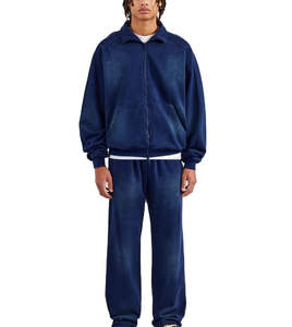 Chándal Azul Deslavado para Hombre, 450GSM, Mezcla de Algodón, Ropa Casual para Calle y Gimnasio, Fabricante OEM de Marca Privada Personalizada - Product Image 2