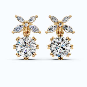Pendientes de Oro Amarillo de 14K con Diamantes Florales en Forma de Marquesa, Diamantes Cultivados en Laboratorio, Joyería Nupcial para Boda, Regalo de Aniversario - Product Image 1