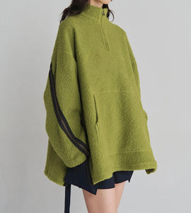 2026 Street Wear Men's French Terry Raw Hem Drop Shoulder Acid Wash Sun Faded Distressed Half <b>Zip</b> Oversized Sweatshirt Unisex - Product Image 3