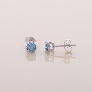 Boucles d'oreilles clous en diamant bleu de 1,06 ct cultivé en laboratoire, or jaune, blanc et rose 18 carats, taille princesse, plaqué rhodium, certifiées IGI, bijoux classiques - Product Image 4