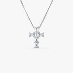 Magnifique collier croix en diamant de laboratoire taille émeraude 1,25 ct E-F VS en or massif 14 carats pour cadeau de fiançailles ou de fête - Product Image 2