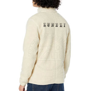 Light <b>Weight</b> Full Zipper <b>Stand</b> Collar Front Logo Men's Winter Jacket Wool Polyester Polar Fleece - Product Image 2