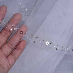 Velo de Novia de Malla Color Marfil Bridella BV128-IY1, Estilo Vintage Hecho a Mano con Borde de Cuentas de Cristal, Una Capa para la Belleza de la Fiesta Nupcial - Product Image 3