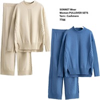Ensembles de survêtements 2 pièces pour femmes en cachemire tricoté épais et chaud, pulls à col roulé amples et pantalons à jambes larges