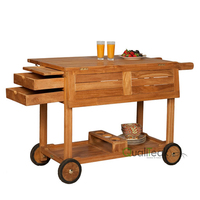 Plateau de service en bois avec tiroirs à roulettes rabattables et plateau d'extension pour chariot à manger restaurant et usage extérieur