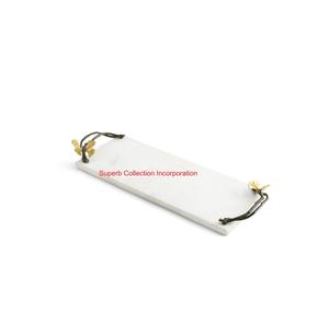 ถาดเสิร์ฟหินอ่อนสีขาวสุดหรูพร้อมด้ามจับก้านแปะก๊วยทองเหลืองหรูหราสำหรับตกแต่งบ้านและงานอีเวนต์ - Product Image 1