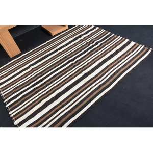Tapis en laine beige marron moderne 5x6,7 pieds Patchwork turc Tapis de salon tissé à plat avec support en latex pour les décorations - Product Image 2
