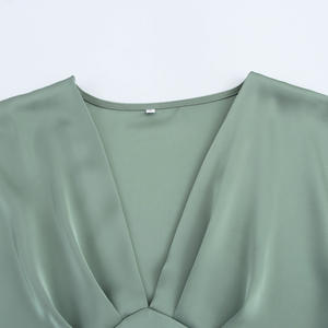 Vestido Largo Casual de Verano para Mujer, Estilo Informal, de Satén Sedoso, 6 Colores, Cuello en V, Manga Corta, Estilo Imperio, Chifón, Tipo Lápiz, para Primavera - Product Image 4