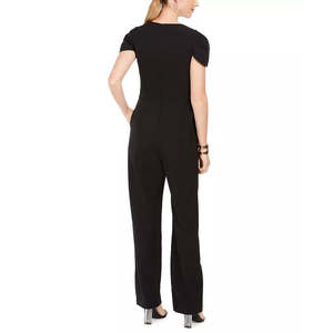 Vince Camuto Women's Black Wide-Leg <b>Jumpsuit</b> Size 8 High Waist Loose Fit for Office Workout Gym <b>Mesh</b> Pattern Print Patchwork ODM - Product Image 2