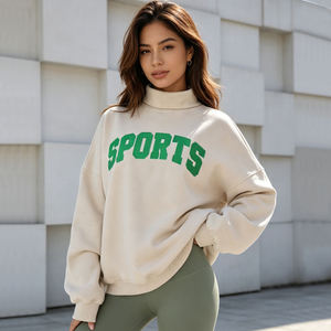 Womens Mock Neck Sweatshirt Slouchy <b>Drop</b> Shoulder White Custom Pink Varsity Graphic Pullover Fleece - Product Image 6