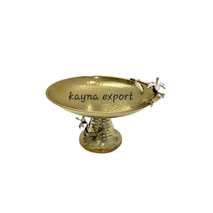 SOPORTE DECORATIVO DE METAL CON DISEÑO DE HOJA CHAPADO EN ORO DISEÑO MARTILLADO SOPORTE DE METAL DORADO ARTESANAL USO PARA EVENTOS Y FIESTAS - Product Image 1