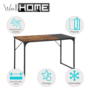 Mesa Extensible 'Ibro' de Diseño Vintage Well Home en Negro 120x60x74cm para Oficina en Casa o Escritorios de Computadora - Product Image 2