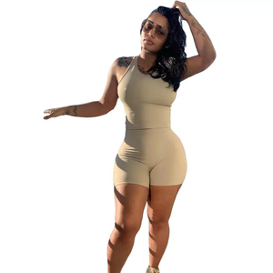 2024 Mới Đến Tùy Chỉnh Phụ Nữ Crop Tank Top Cắt Quần Short Đầu Gối Mô Hình Nút Ren Bông Hai Mảnh Quần Áo Giản Dị Cho Mùa Hè - Product Image 6