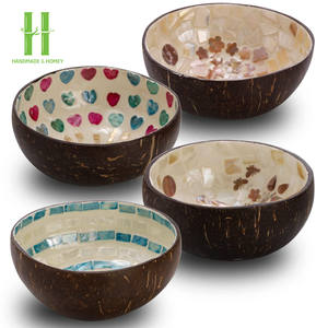 ÉXITO DE VENTAS Nuevo Diseño Hecho a Mano con Flores Pintadas a Mano, Tazón de Madera de Coco Natural con Laca, Tazón Vietnamita para Ensaladas y Dulces - Product Image 5