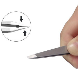 Juego de pinzas puntiagudas inclinadas de acero inoxidable de gama alta profesional acabado de Plasma de etiqueta privada para Manual de pestañas de cejas - Product Image 3