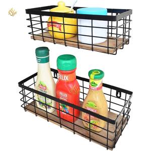 Porte-épices classique en bois et fer mural ustensiles de cuisine étagère de rangement pour épices organisateur ensemble de 2 supports à épices de Collection tendance - Product Image 4