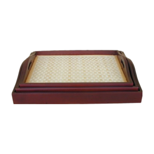 Plateau en bambou traditionnel ensemble plateaux de service en bois rectangulaires avec poignées pour la maison cuisine nourriture Table basse-vente en gros disponible - Product Image 2