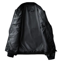 Blouson aviateur en cuir noir pour homme, coupe ajustée, fermeture éclair, col montant, style élégant
