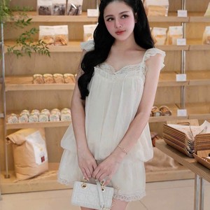 เดรสสั้นผ้าลูกไม้ระบายพลิ้วสวยหรู ระบายอากาศได้ดี ทรงหลวม ไร้แขน ผลิตจากโพลีเอสเตอร์ 100% สำหรับผู้หญิง สวมใส่สบายๆ ในฤดูร้อนและวันหยุดพักผ่อน - Product Image 6