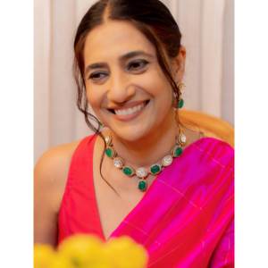 Ensemble de collier en faux polki plaqué or de couleur verte PK-S127GR avec zircons AAA en métal de base, cadeau comprenant un collier et une paire - Product Image 6