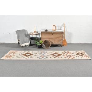 พรมขน2.4x10.5ft สีเบจสีน้ำตาลแบบดั้งเดิมงานเย็บปะแบบตุรกีพรมสี่เหลี่ยมสำหรับห้องนั่งเล่นพรมยางรองข้างเตียง - Product Image 1