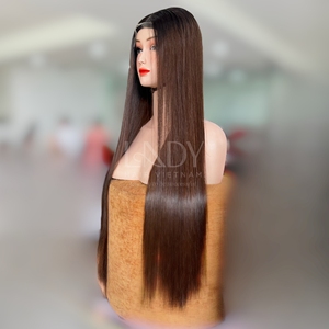 Perruques sans colle avec devant en dentelle de couleur brune droite soyeuse pour femmes noires de cheveux humains vietnamiens - Product Image 3