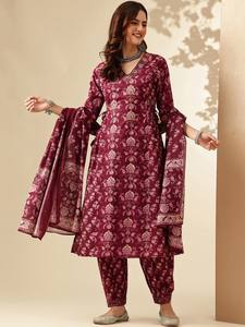 Kurta de algodón puro regular con estampado floral étnico para mujer con Salwar y Dupatta indio Pakistán Salwar kameez - Product Image 6