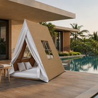 Outdoor PE-Rattan Cabana-Tagesbett mit Aluminiumrahmen, Dreieckiges Geflochtenes Garten-Baldachin-Sonnenbett für Hotel, Villa und Poolbereich
