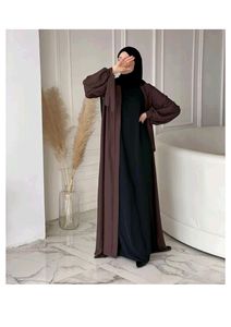 Graceful <b>Womens</b> Solid <b>Navy</b> <b>Blue</b> Kaftan Abaya <b>Dress</b> With Butterfly Sleeves And Matching Hijab Full Length Modest Wear Rayon - Product Image 3