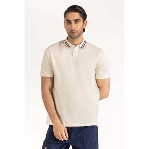 Chemise de golf pour homme, coupe classique, en tricot extensible, infroissable, avec broderie rayée, manches courtes, respirante, 180g, devant - Product Image 1