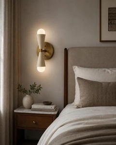 Applique murale moderne en laiton CH avec abat-jour en marbre blanc, luminaire décoratif pour entrée intérieure - Product Image 2