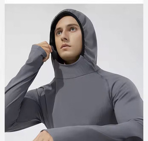 Men Fleece Pullover Solid Custom logo Warm Long Sleeve Hooded Tops Outdoor Sport Polyester Breathable <b>Running</b> <b>Hoodies</b> - Product Image 2