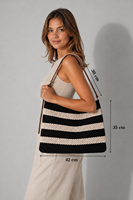 Bolso de hombro tejido para mujer con correa de cuero, bolso tote de punto elegante e informal, bolso de ganchillo a la moda