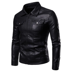 เสื้อแจ็กเก็ตเบสบอลผู้ชายแขนหนังสีดำปักลายตัวอักษรสีฟ้าอ่อน - Product Image 1