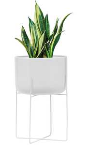 Soportes de plantas de metal con cuencos dorados y marcos de hierro negro Jardineras contemporáneas de metal para hogares modernos - Product Image 6