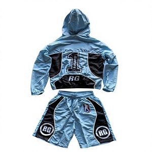 Sustainable Lightweight Printed Satin <b>Track</b> <b>Suit</b> Breathable Polyester Windbreaker Jacket Shorts Crinkle 2-Piece Streetwear - Product Image 3
