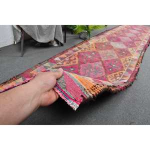 Vintage Turkish Kilim Rug 2,8 X <b>13</b>,5ft Pink Patchwork Design Wool Material Latex Backing Eco Friendly Medium Pile Dining <b>Room</b> - Product Image 3
