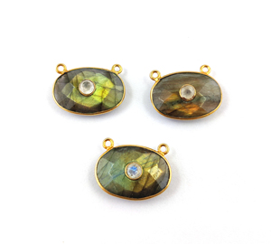 Pendentif à facettes en pierre de lune arc-en-ciel et en pierre naturelle, breloque ovale, petite pierre précieuse plaquée en or, breloques pour boucle d'oreille - Product Image 5