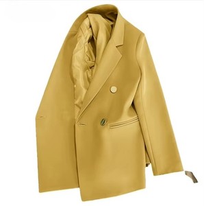 Blazer de lana informal para mujer, chaqueta de manga larga de algodón suave, puños enrollados, bolsillos delanteros, botón de estilo callejero diario, 2025 - Product Image 6