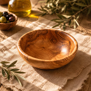 Bol en bois d'olivier fait main |   Bol de service en bois rustique |   Bol méditerranéen naturel |   Bol à salade - Product Image 4