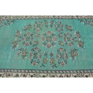 พรมตุรกีขนาดใหญ่ 5.6x9.4 ฟุต พรมวินเทจ พรมขนสัตว์ลายสัตว์สีเขียวน้ำเงิน - Product Image 4