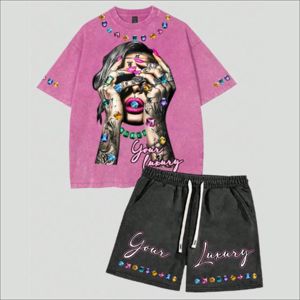 Custom <b>Men's</b> Stylish Stone Washed Vintage Embroidery Patch <b>Design</b> Streetwear <b>T</b>-<b>Shirt</b> <b>Set</b> Breathable <b>Shorts</b> for Summer - Product Image 1