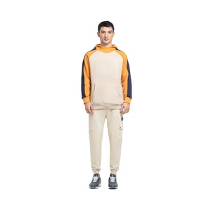 Grosir Hoodie blok warna pria dengan panel bahu kaus Pullover katun poliester dengan layanan OEM/ODM bulu dalam lembut - Product Image 2