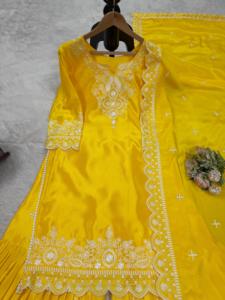 ชุดผ้าไหมที่สวยงามสำหรับผู้หญิงชุดปาร์ตี้ salwar kameez ด้านบนล่างและชุด dupatta พร้อมด้ายและงานปักเลื่อม - Product Image 2