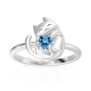 Anillo de Gato Elegante Jeulia con Piedra Azul en Forma de Corazón en Oro Rosa - Product Image 1