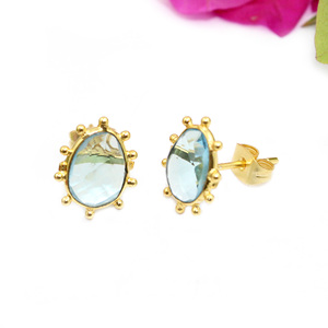 Bohème Mode Oeuf Forme 7x9 MM Péridot Hydro Quartz 24K Plaqué Or Lunette Réglage Boucles D'oreilles Pour Les Femmes En Gros Bijoux - Product Image 6