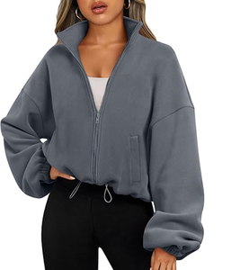 Vestes en polaire pour femmes, sweat-shirts oversize à fermeture éclair, vêtements d'hiver, manches longues, crop top en sherpa, tenues d'automne, mode - Product Image 1