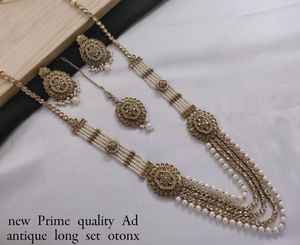 Forme ovale belle Kundan & perle travail Long collier balancent plaqué or cuivre bijoux de mariage avec Mangtika & boucle d'oreille femmes - Product Image 6