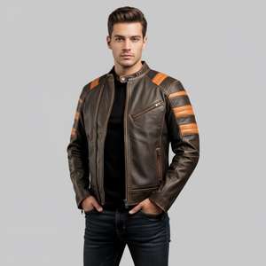 Veste en cuir robuste pour homme, fabriquée en cuir de vache, imperméable, respirante, écologique, avec logo frontal, durable, style motard, vente en gros - Product Image 1