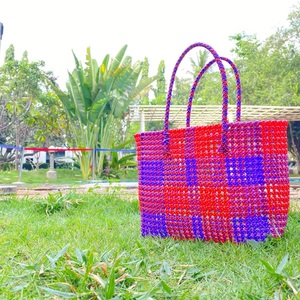 Bolsas de compras de telar manual de plástico a rayas tejidas de PP de nailon reciclado Bolsas de mercado ecológicas reutilizables de India-Venta al por mayor - Product Image 1